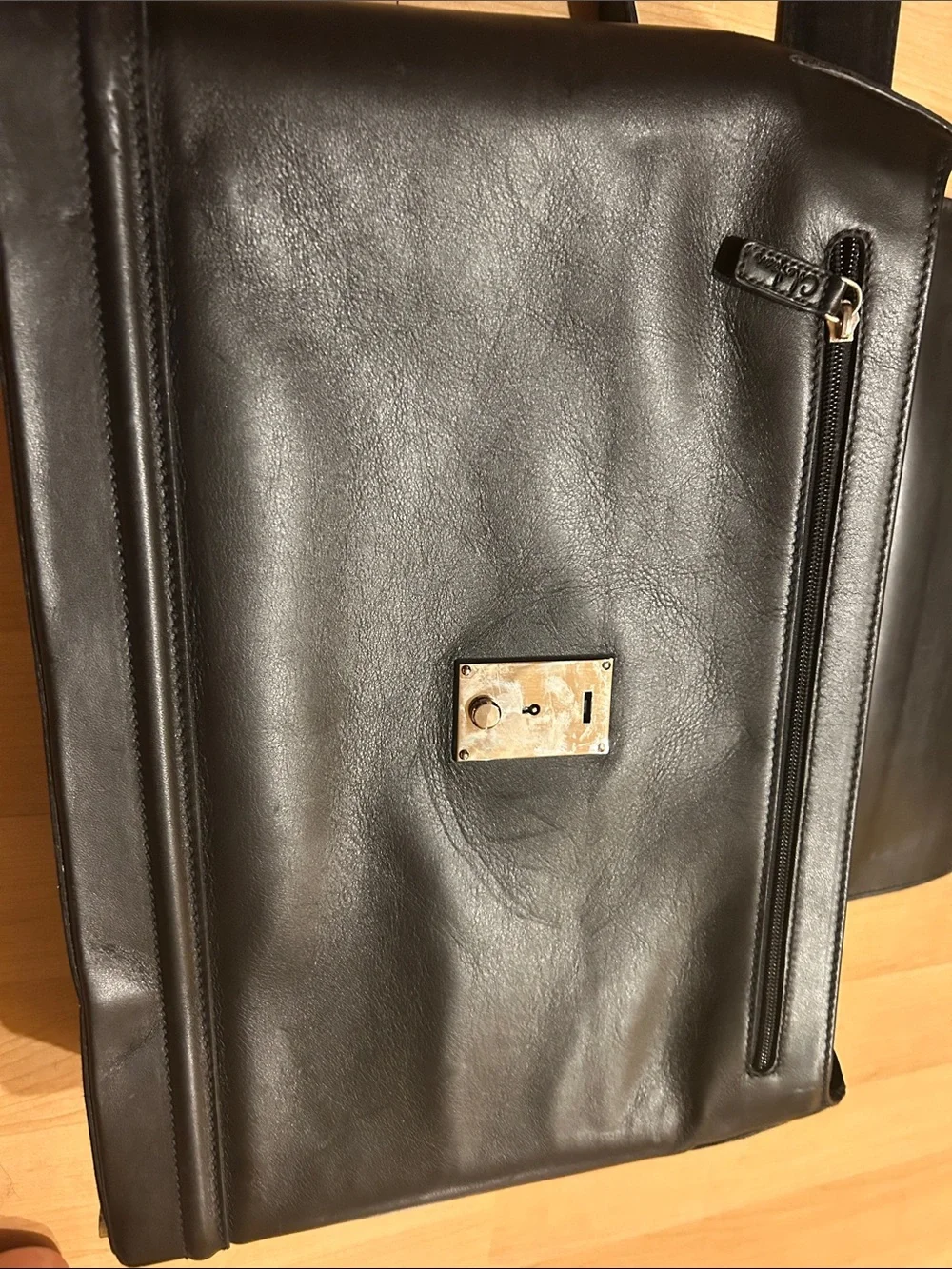 Cole Haan Sebastian Black Leather Briefcase with Top Handle and Shoulder Strap